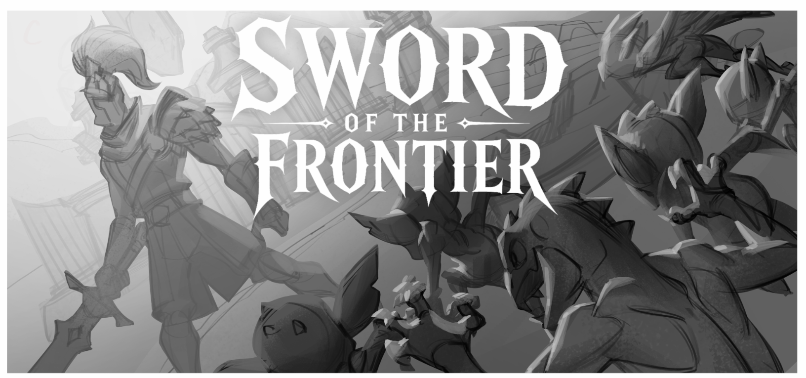 Sword of the Frontier artwork: a knight faces a horde of armored beasts
